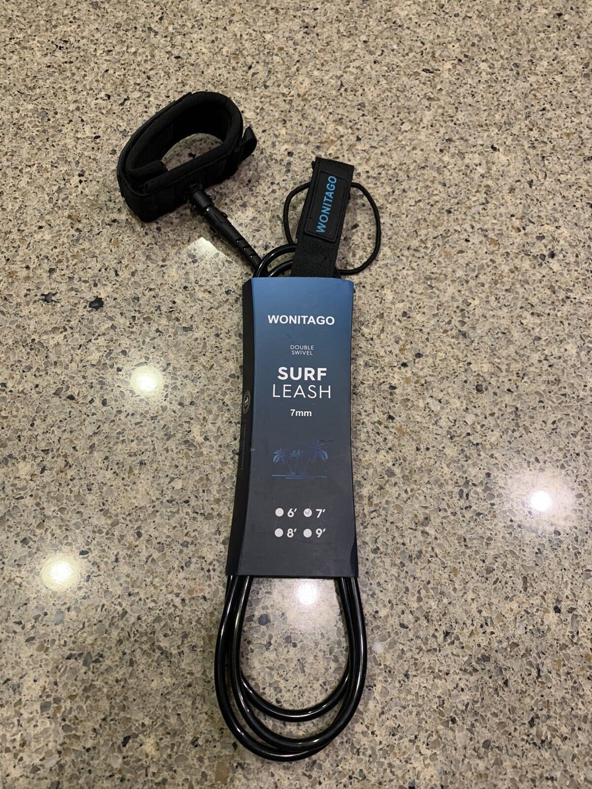 Brand New Surf Leash Wonitago 7' 7mm Double Swivel With Key Pocket Quick Release