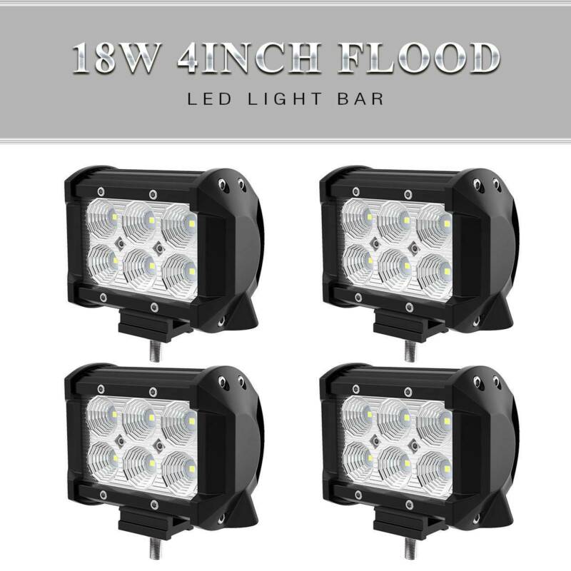 4x 4inch 18w Led Work Light Bar Flood Pods Fog Lamp Offroad Driving Truck Atv