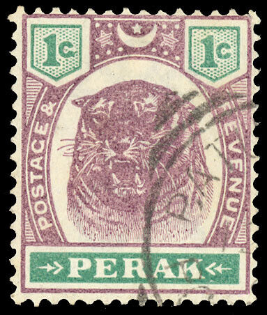 Malaya Perak #sg66a Used Cv£65.00 1895 1c Malformed C Tiger [47]