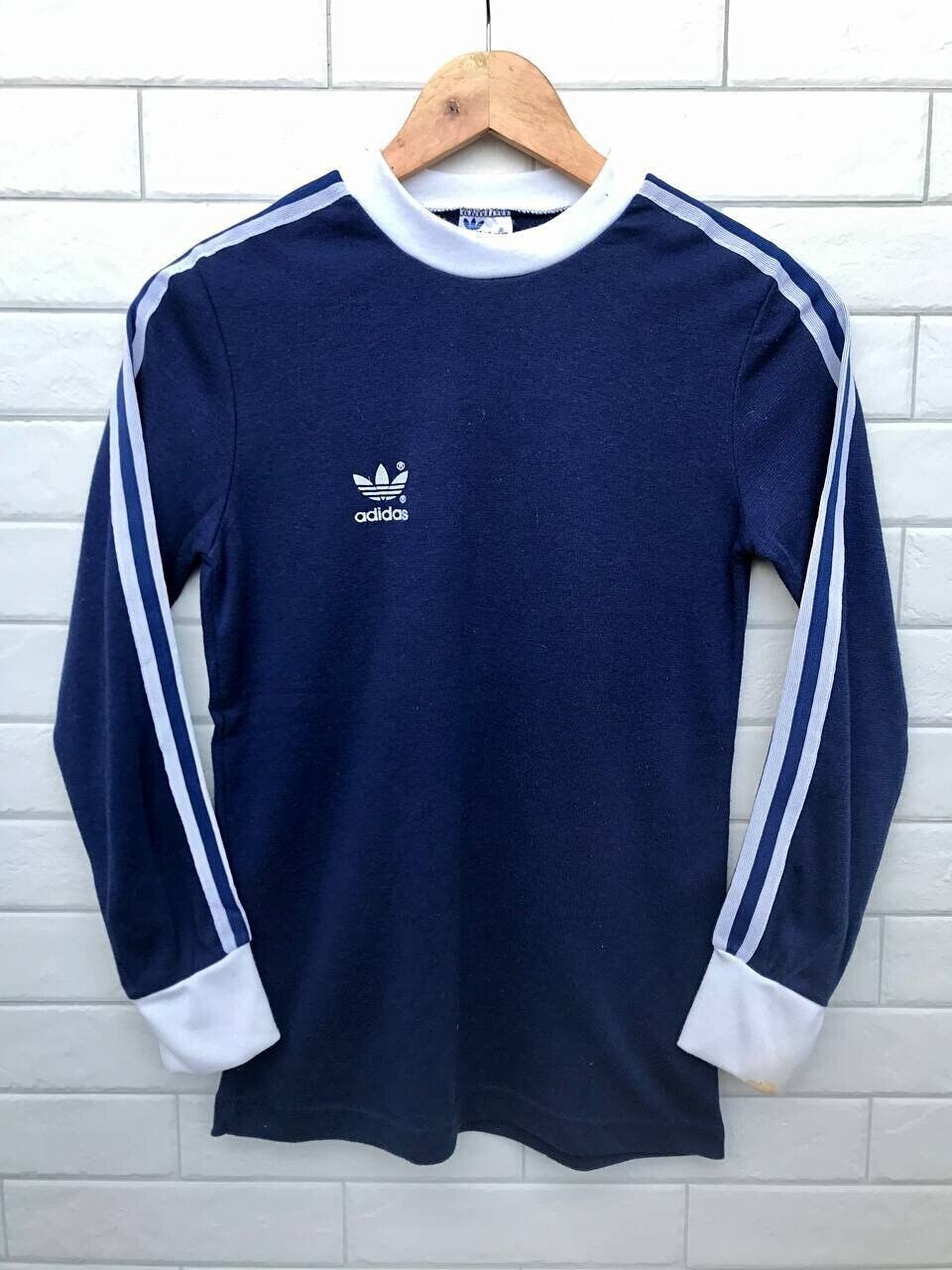 Vintage 70s 80s Adidas Football Long Sleeve Soccer Jersey Blue Adult Size S