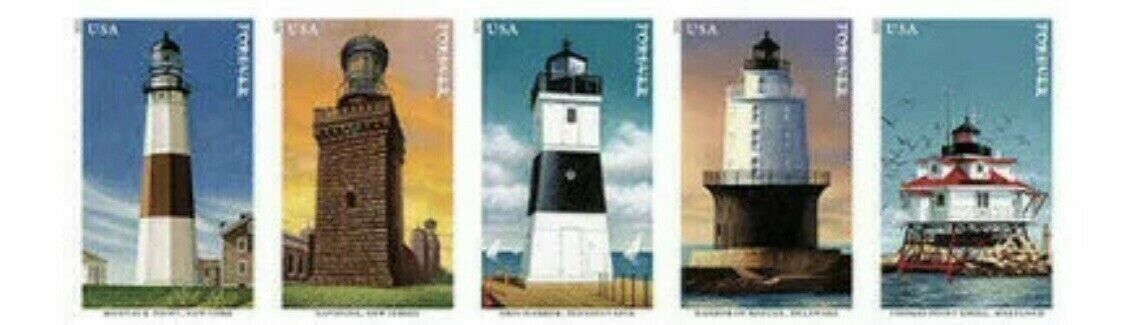 New!  5621-25 Mid-atlantic Lighthouses Imperf- Ndc. Strip Of 5 Stamps. Mnh.