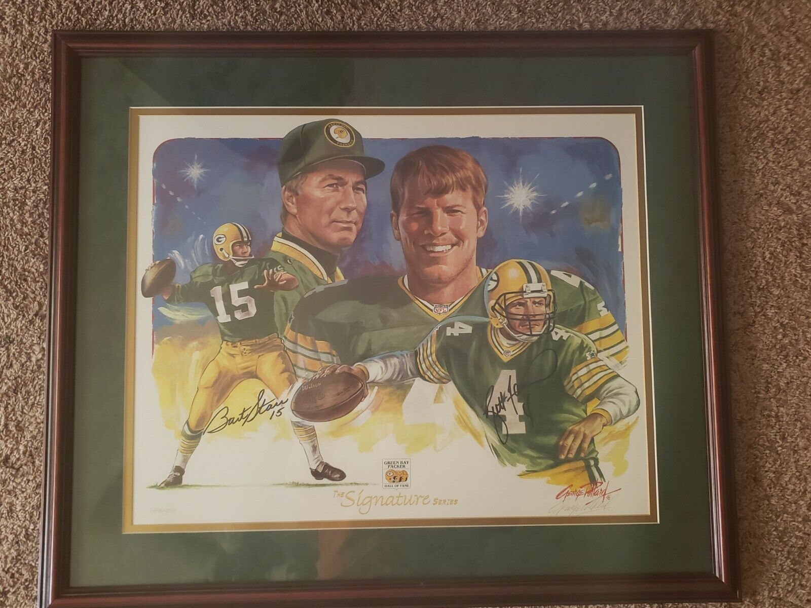 Rare Green Bay Packers Brett Favre & Bart Starr Litho Coa  - 744 Of 919