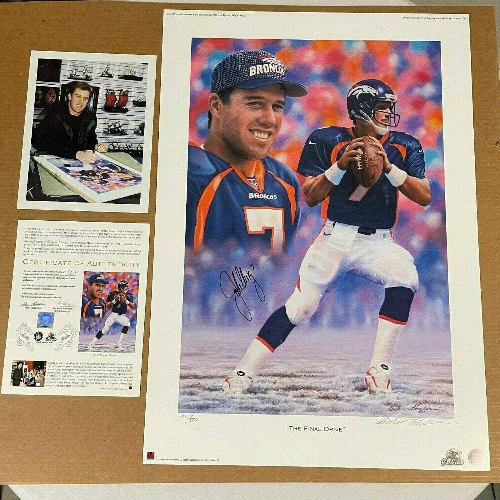 The Final Drive Vintage John Elway Print 72/507 Signed By Artist And Elway 21x30