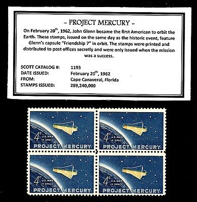 1962 - Project Mercury - Vintage Mint -mnh- Block Of Four Postage Stamps