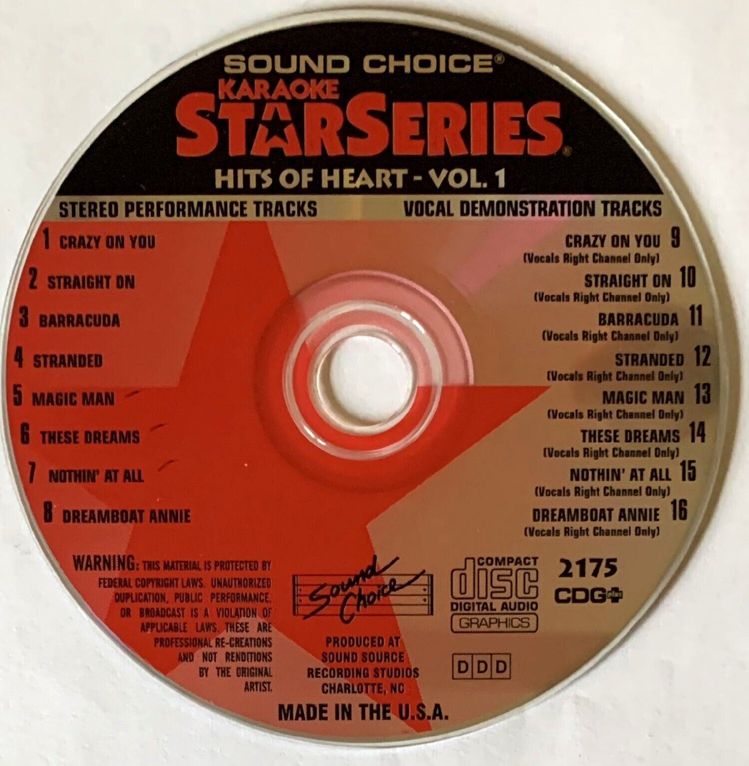 Sound Choice Karaoke Star Series - Hits Of Heart - Sc2175 - Rare - Lot 3096