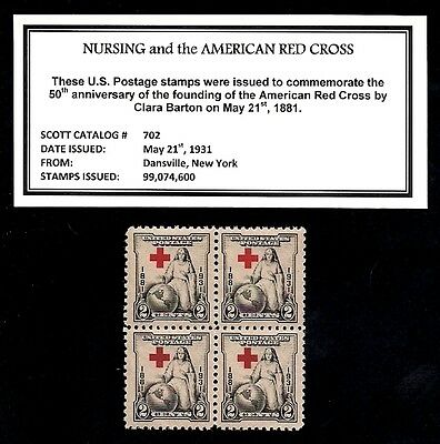 1931 - Nursing - Red Cross  Mint Nh, Block Of Four Vintage U.s. Postage Stamps