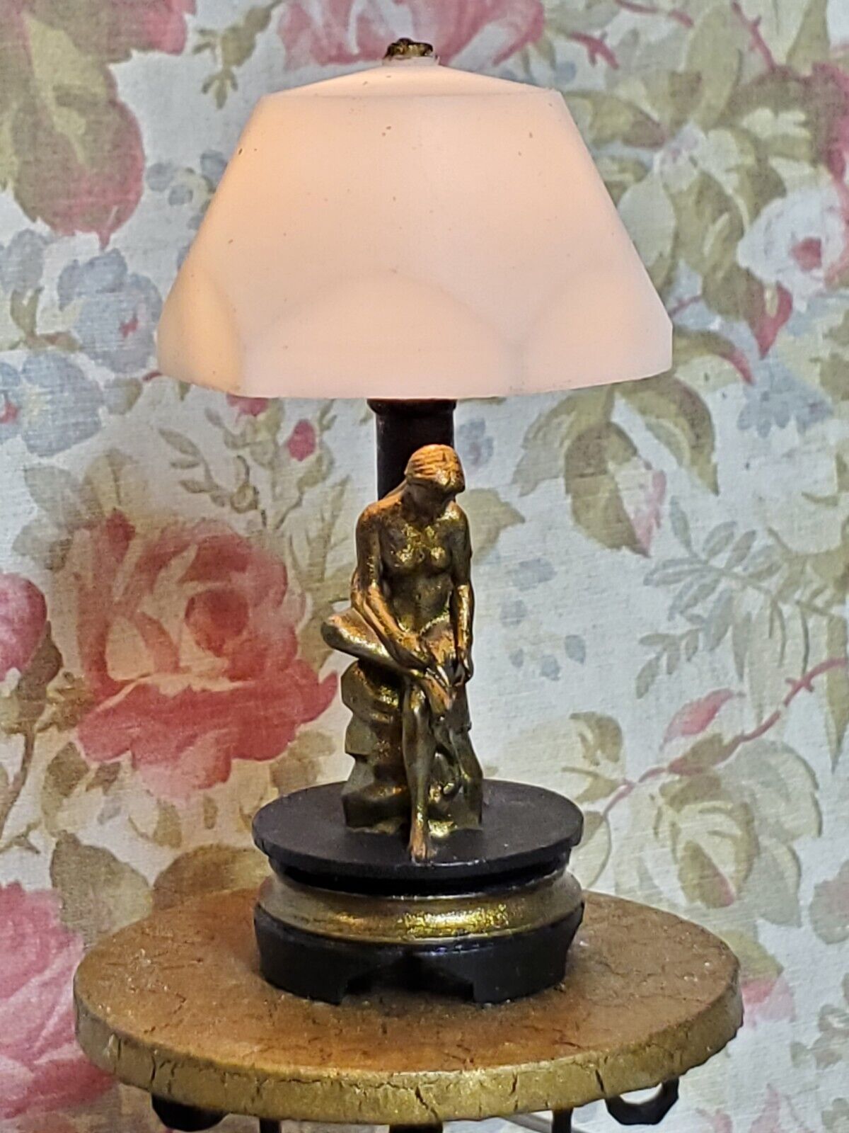 Victorian Bathing Woman Artisan Made Lamp, 12v, 1:12 Scale, Bronze-like Finish.