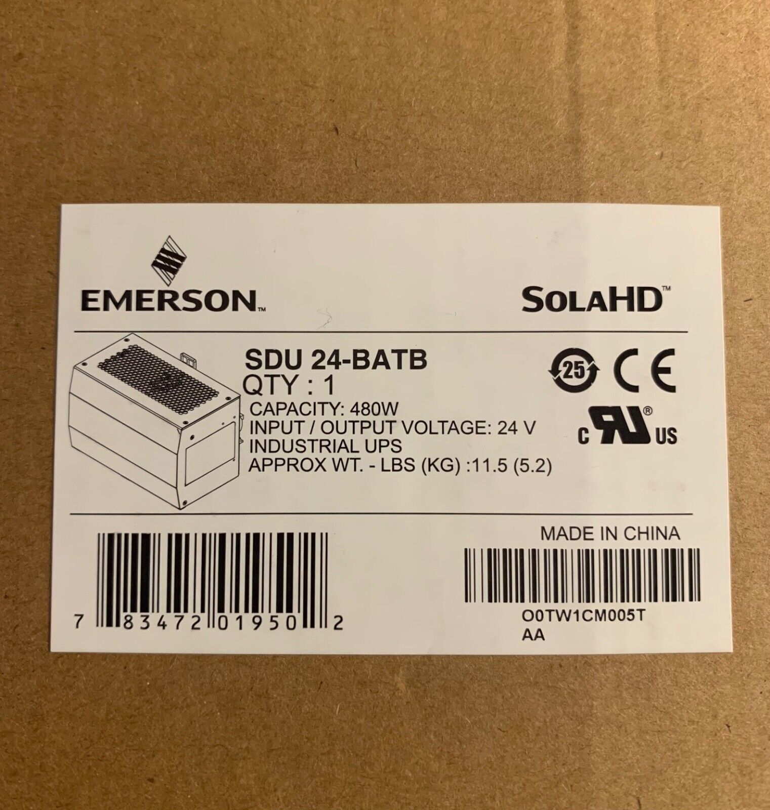 Emerson Ups Solahd Sdu Dc Series Sdu 24-batb 24v 480w 20 Amps Battery Module Nib