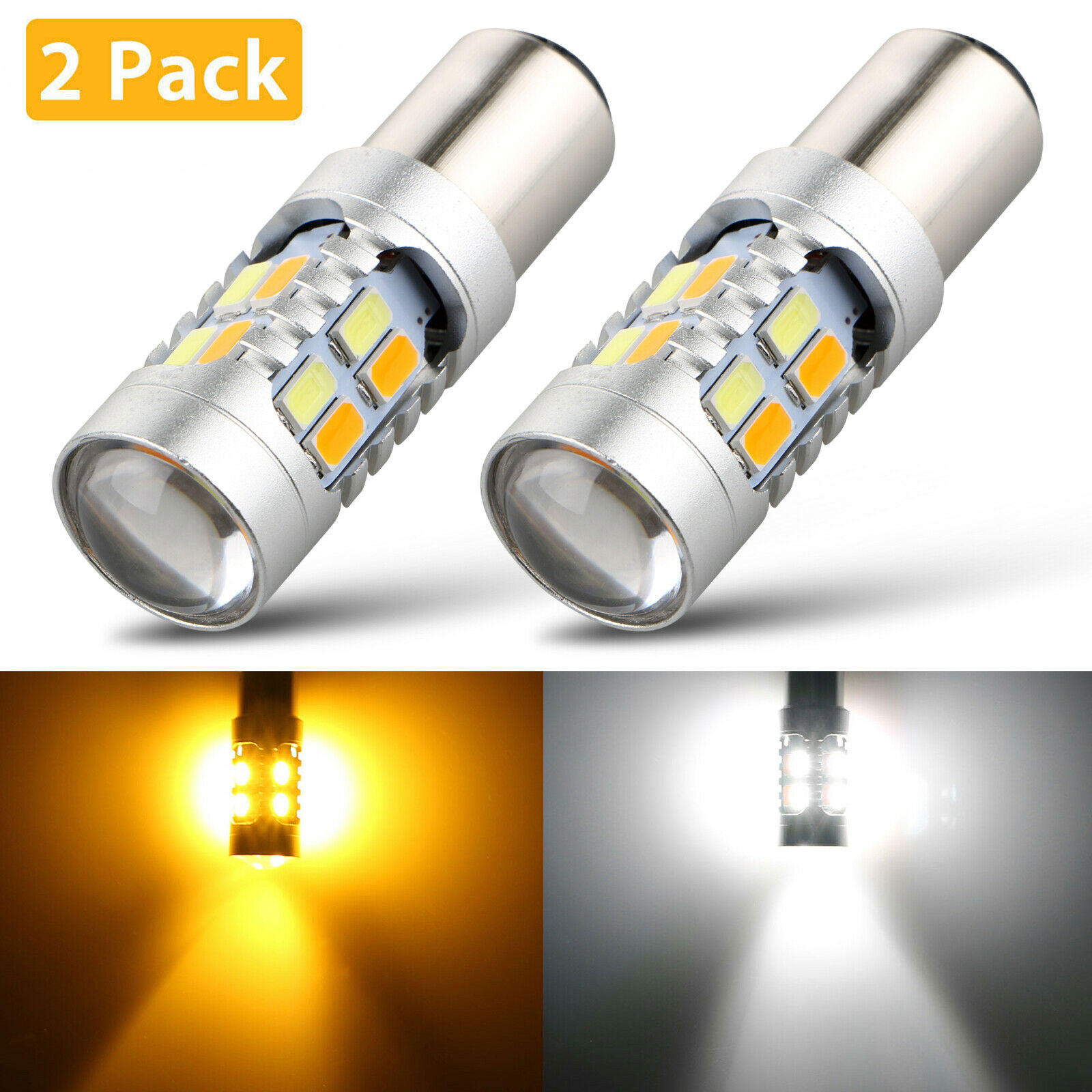 2x 1157 Dual Color Switchback 5730 6000k White/amber Led Turn Signal Light Bulbs