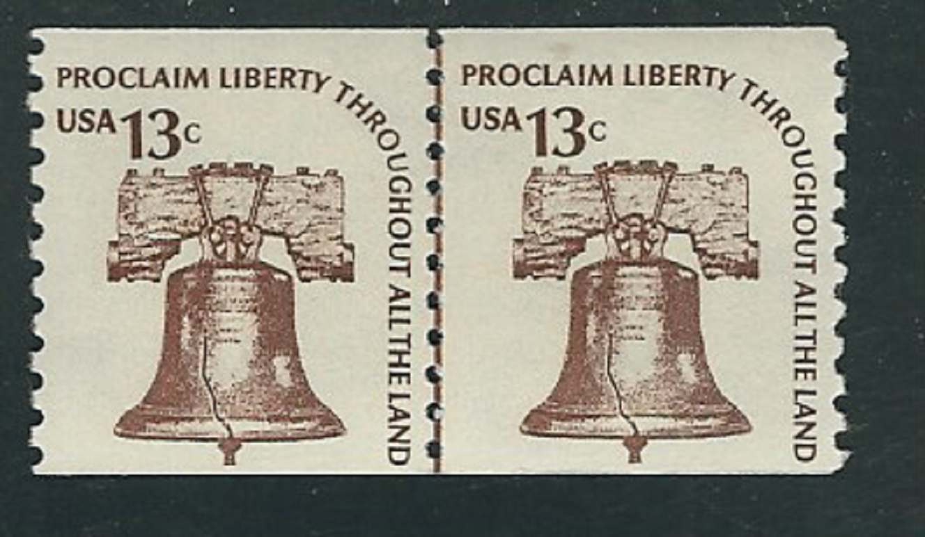 Scott #1618...13 Cent... Liberty Bell...4 Joint Line Pairs With Shiny Gum
