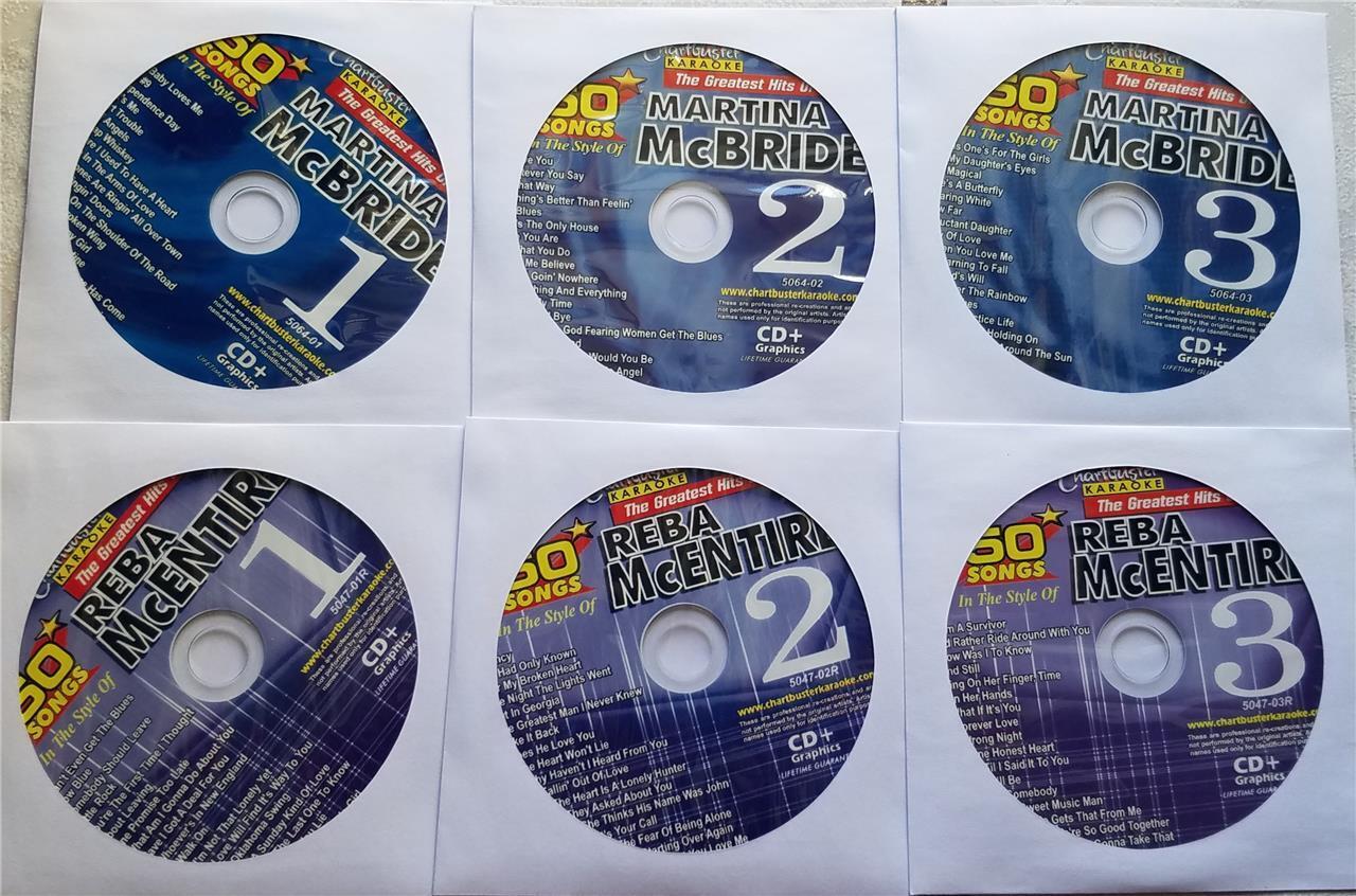 6 Karaoke Cdg Discs Country Reba Mcentire & Martina Mcbride 100 Songs Cd+g Music
